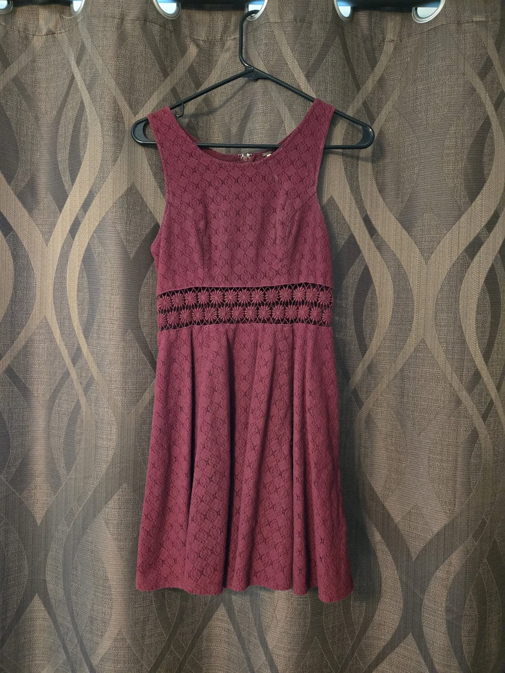 Lace Fit-and-Flare Dress in Burgundy